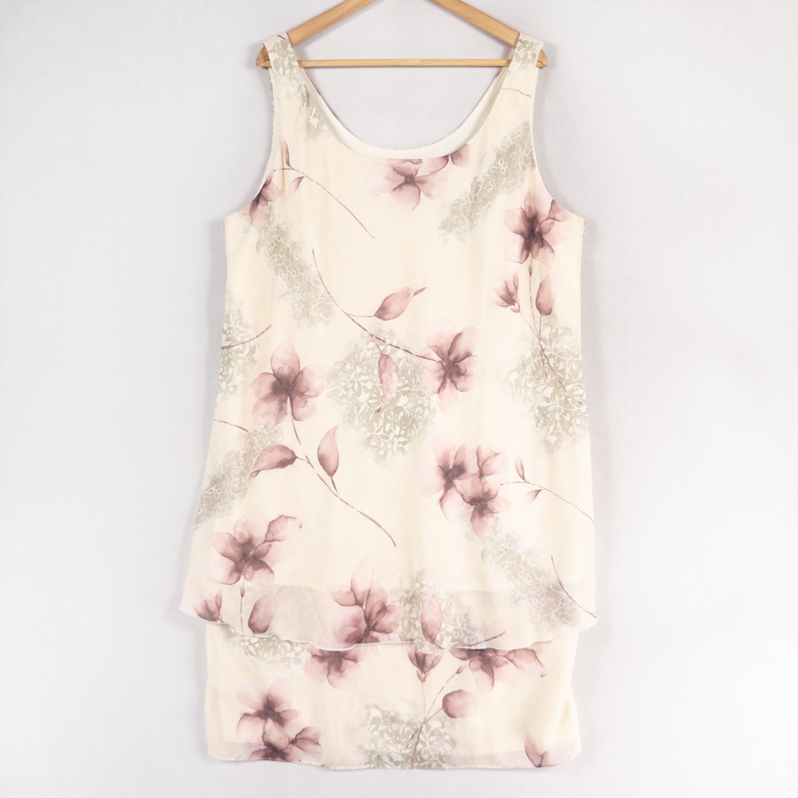 Vintage Jeffrey & Dara Dress Woman Plus Sz 20 Cream Floral Layered Chiffon Event