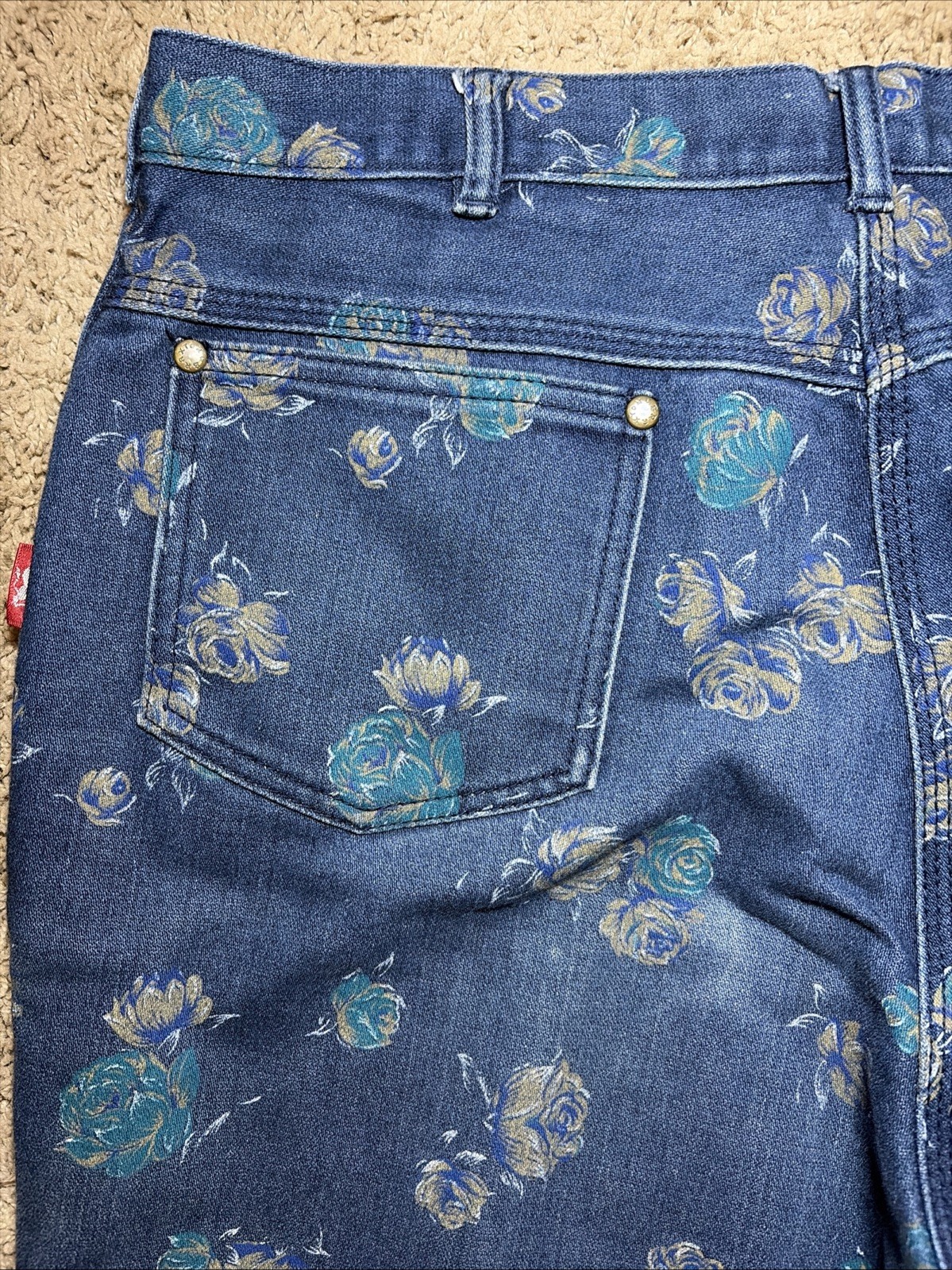 Vintage 80s Braxton Womens Stretch Floral Denim 5 Pocket Zip Front Jean Sz 14/32