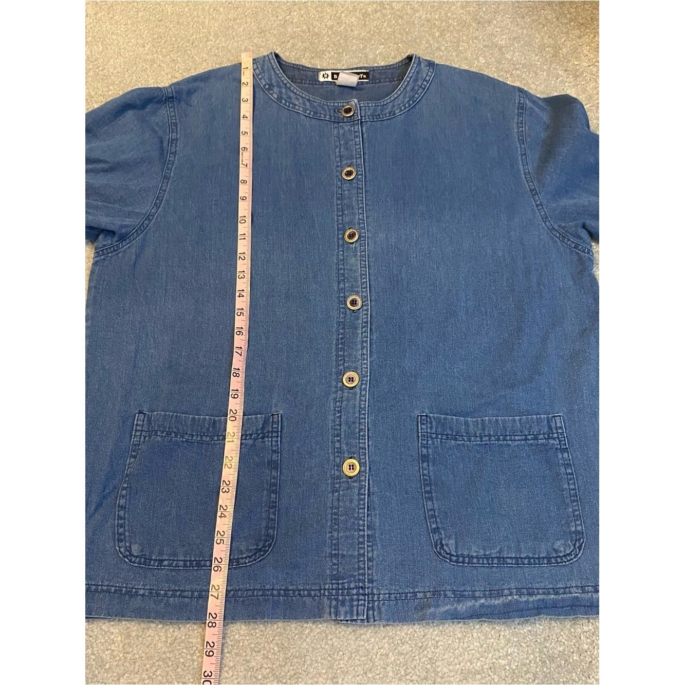 B Blast Vintage Denim Button Up Blouse Patch Pockets Chore Coat Cotton XL