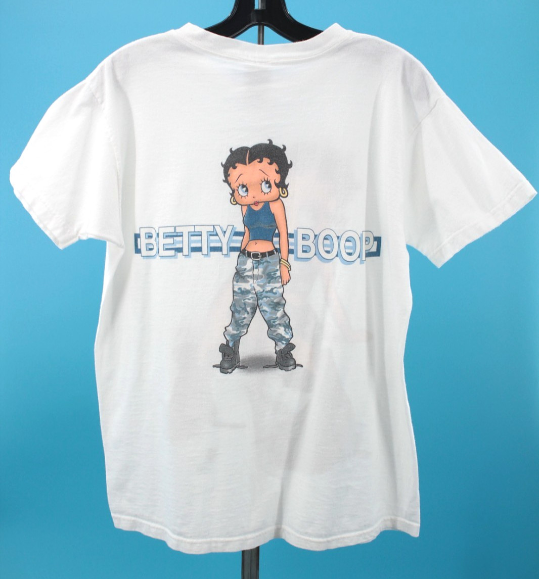 VTG Women’s 90s White Betty Boop Military / Camo Girl T Shirt / Tee Sz M 1990s