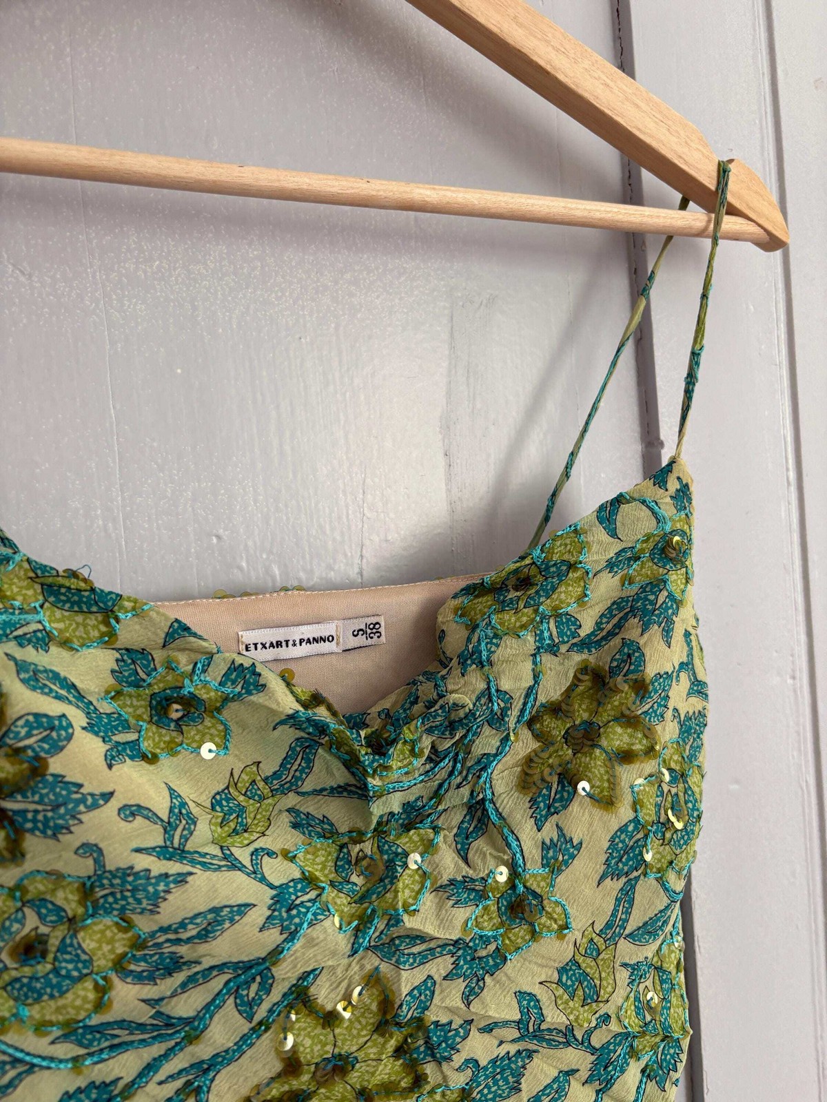 Petite Vintage Etxart & Panno 100% Silk Two Piece, Luxury Set with Sequin Floral