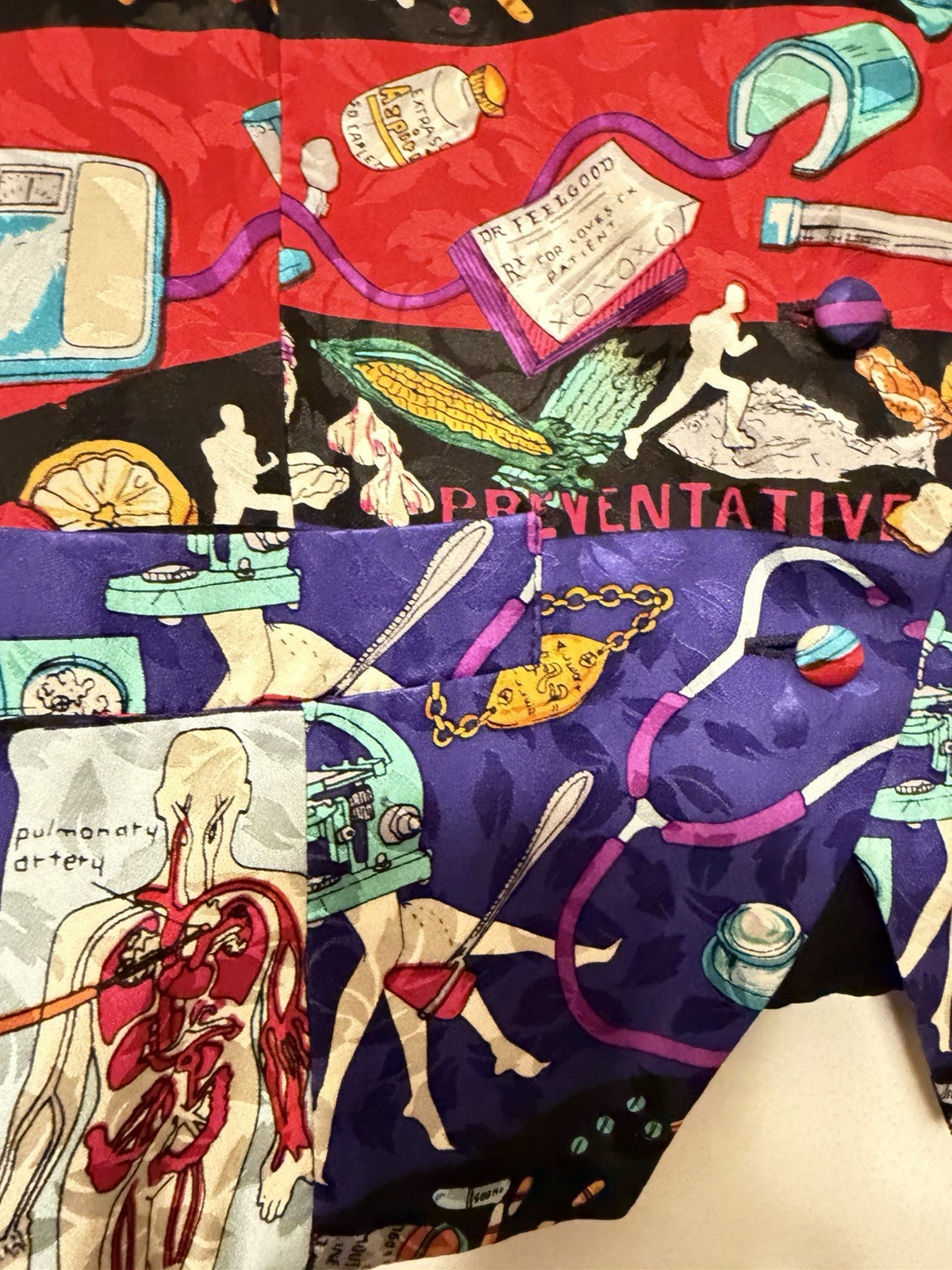 Vintage 1990s Nicole Miller Novelty Doctor Medical Print Vest, Silk, (s)