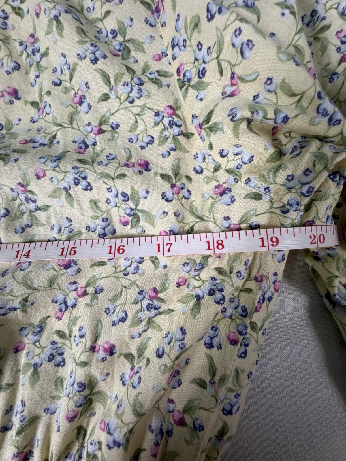 Vintage 90s Floral Shirt Dress Cottagecore Yellow Blueberry Midi Belted M/L USA