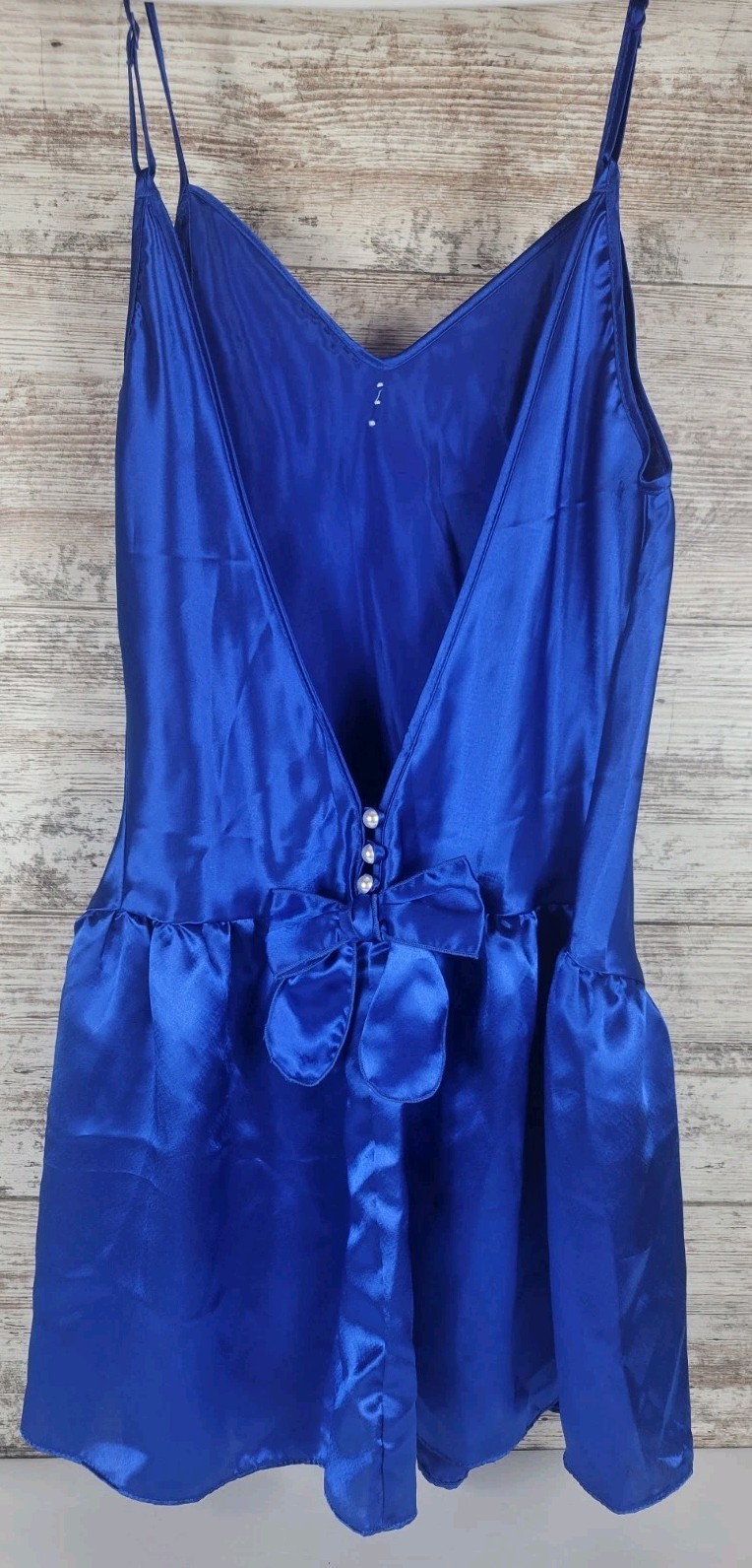 Vintage Lady Cameo Dallas Blue Satin Chemise Lingerie Nightgown Size Large USA