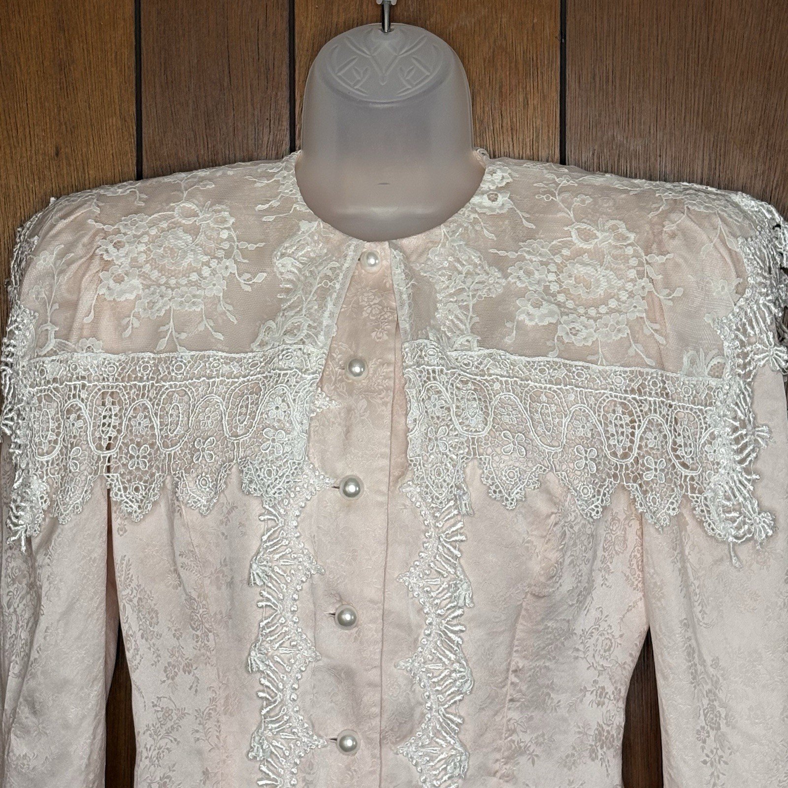 VTG 80’s Jessica McClintock Blouse 8 Pink Lace Pearl Buttons Victorian Cottage
