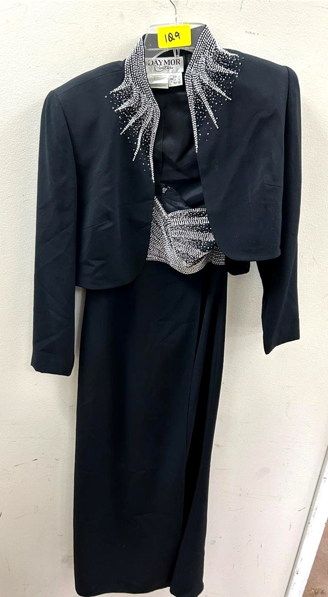 BEAUTIFUL Daymor Couture Black Dress & Bolero Jacket Beaded Size 8
