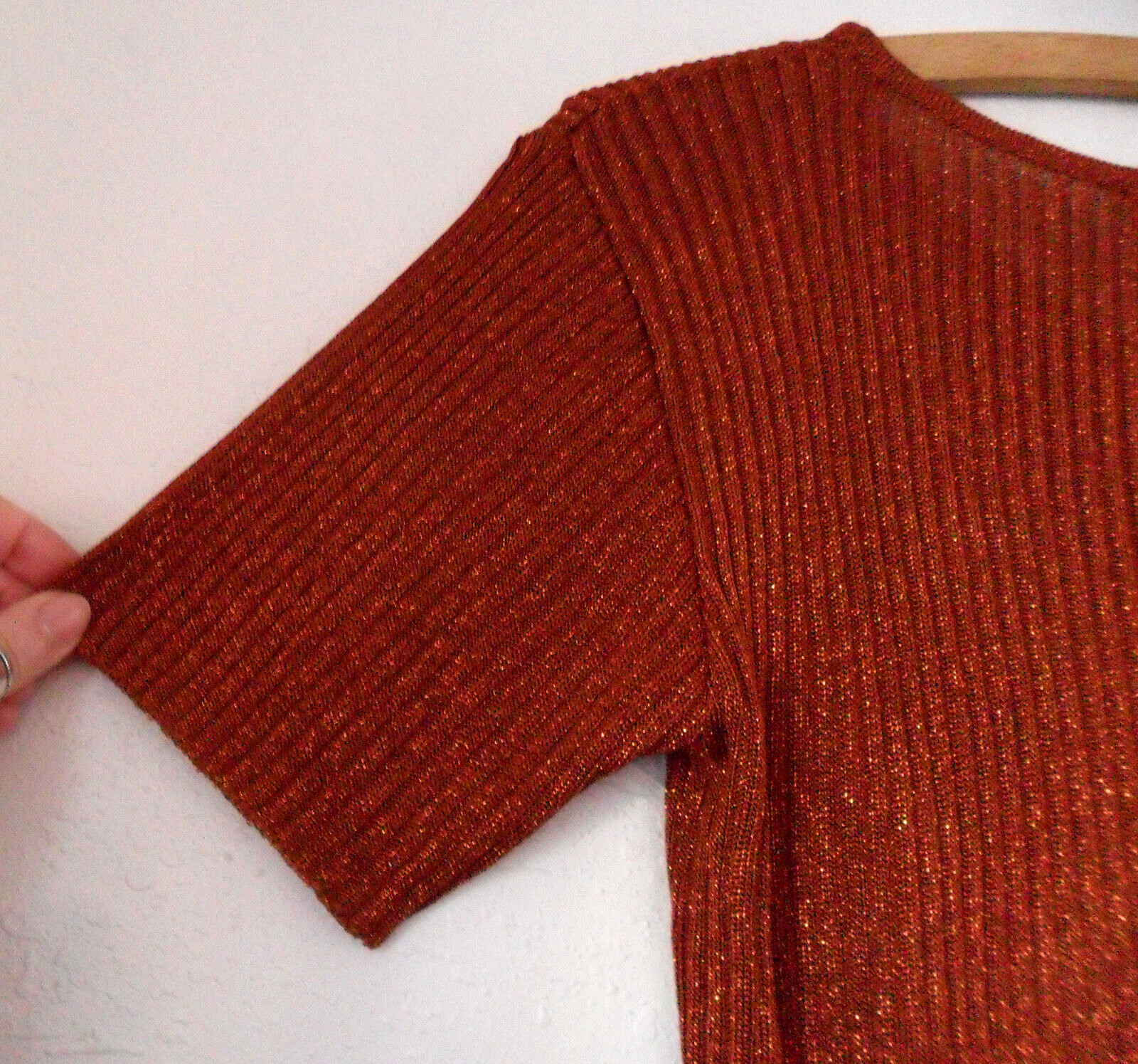 Vintage 90’s CAROLL Paris Metallic Rust Color TOP Short Sleeves, Size 2 or Large