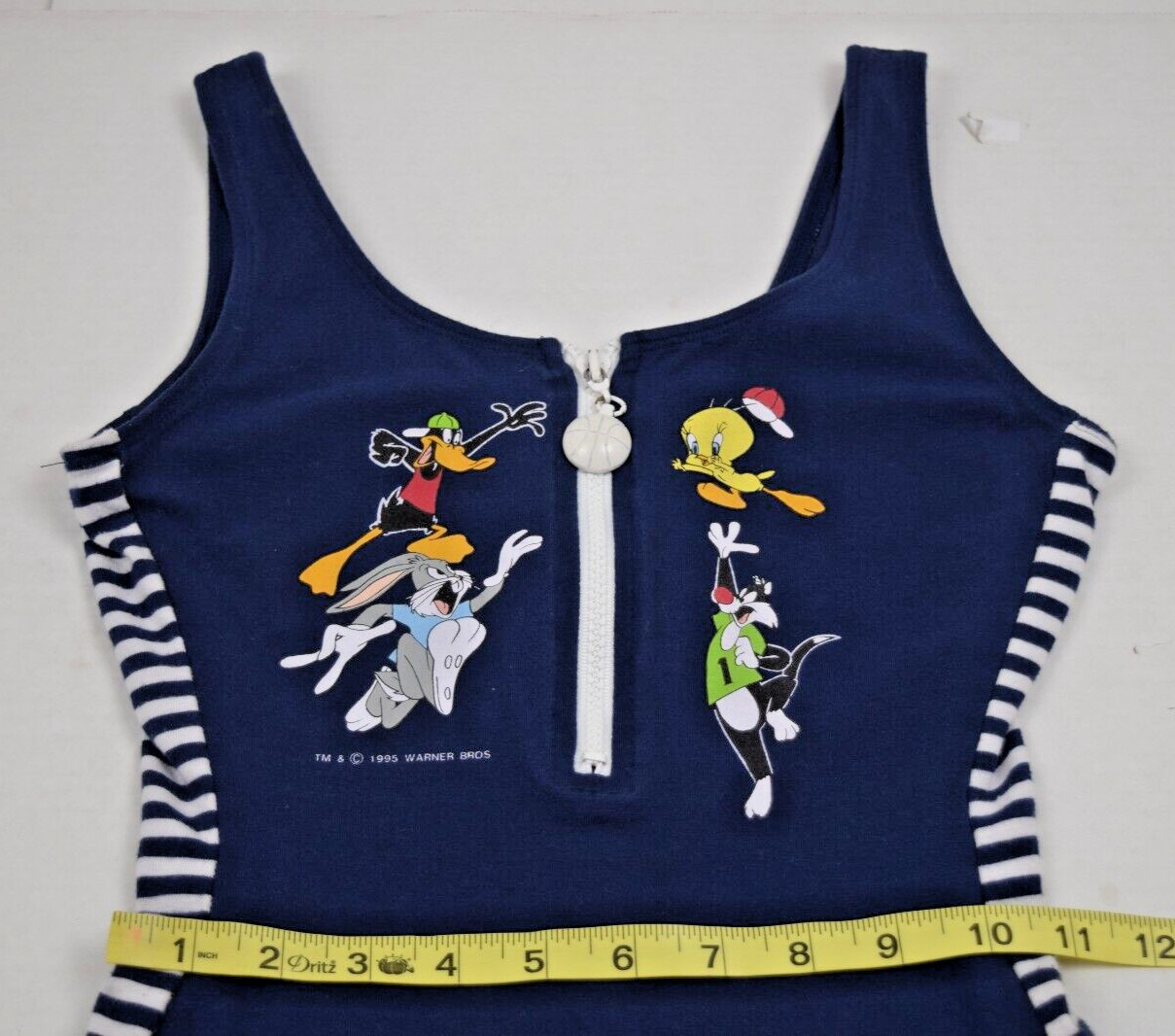 Vintage Jumper Size S/M 90s Looney Tunes Blue White Side Stripes Zip c.1995