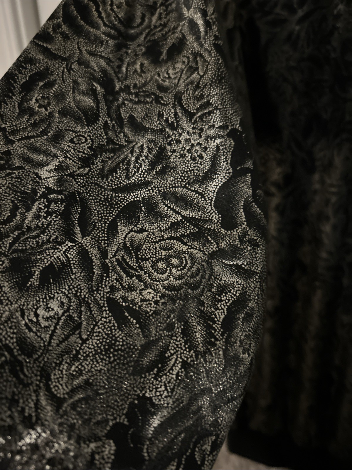 Vintage 80s Trimmings Metallic Black Silver Floral Whimsygoth Top