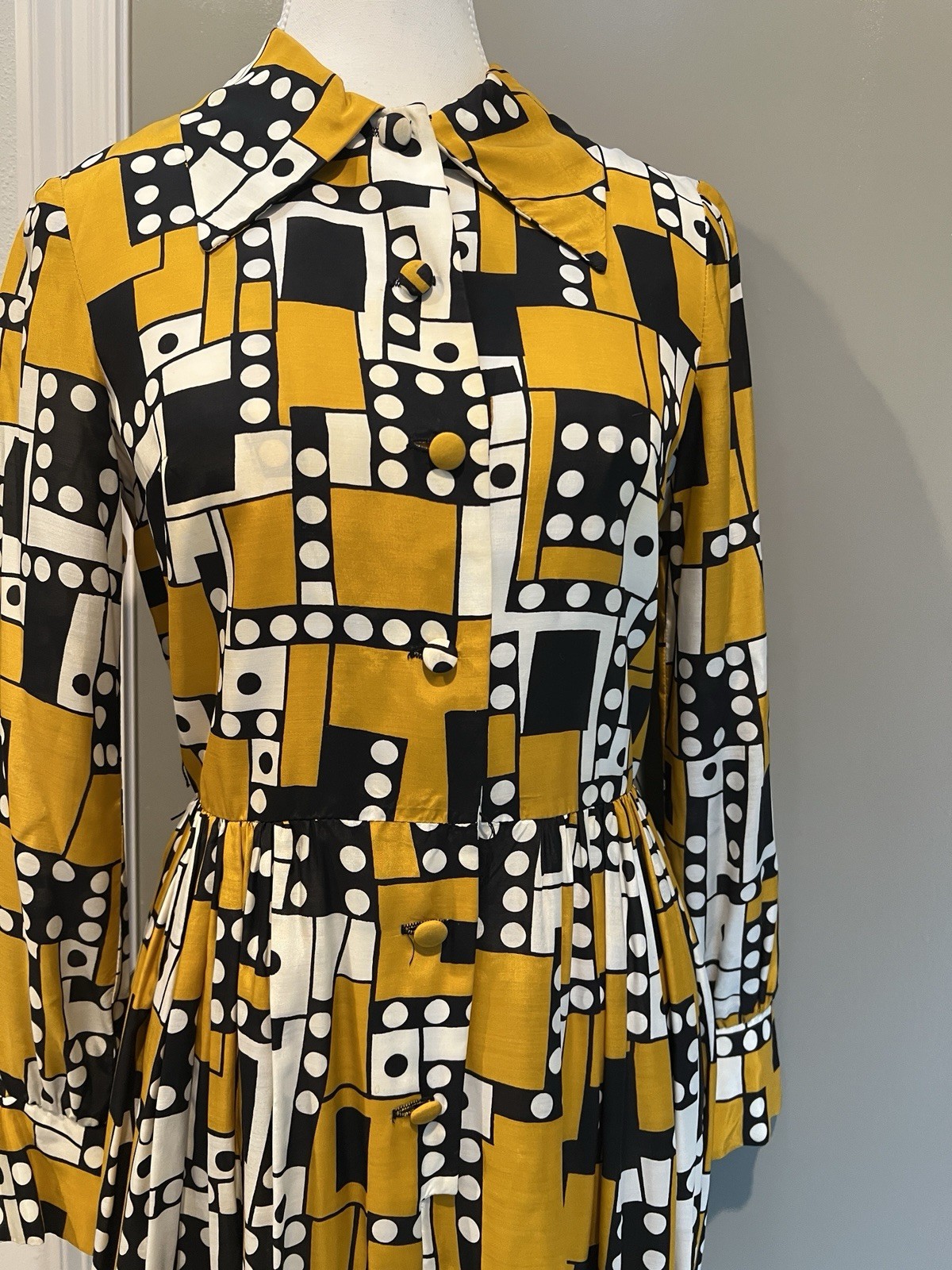 VTG 60’s Eve Le Coq Domino Print Rayon Fit & Flare Rayon Day Dress SM