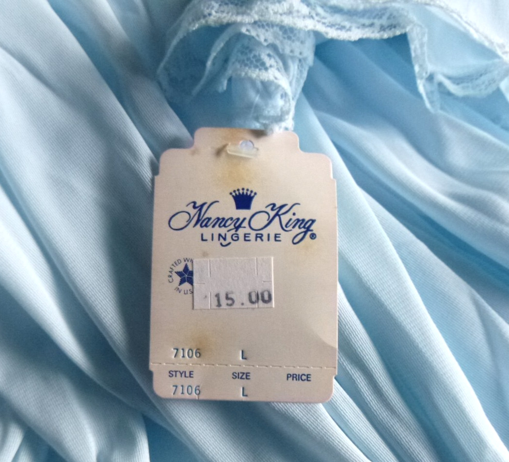 NWT Vtg Nancy King 100% Antron Nylon Hospital Nightgown Lace Trim Adaptive Sz L