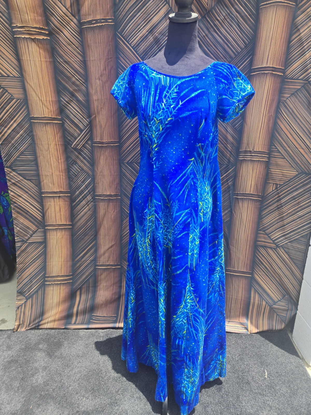 Vintage Paradise Hawaii Brand Hawaiian Acrylic Barkcloth Aloha Maxi Dress w6049
