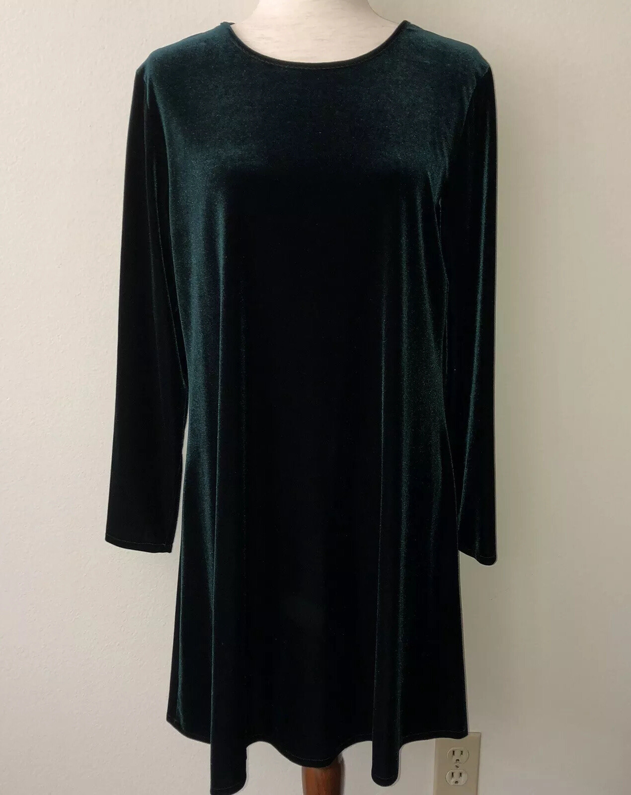 Vintage ’90s Grunge Velvet Stretch Shift Dress Forest Green K.C. Spencer size 14