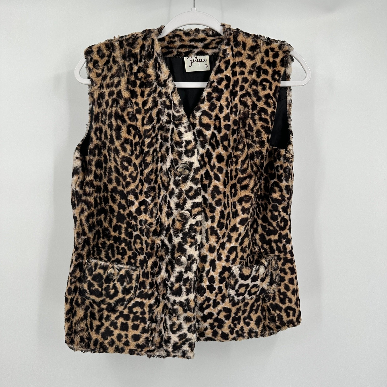 Womens Vintage Mid Century Animal Print Faux Fur Vest Sz M Eclectic Indie Retro