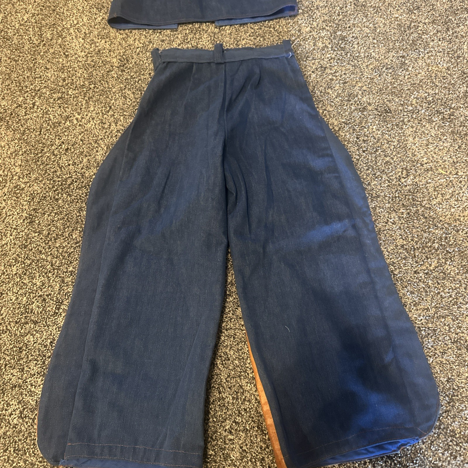 VTG 70s Child’s costume Denim Leather Vest Pants 2 Piece Set 8-10 BlueTan Chaps