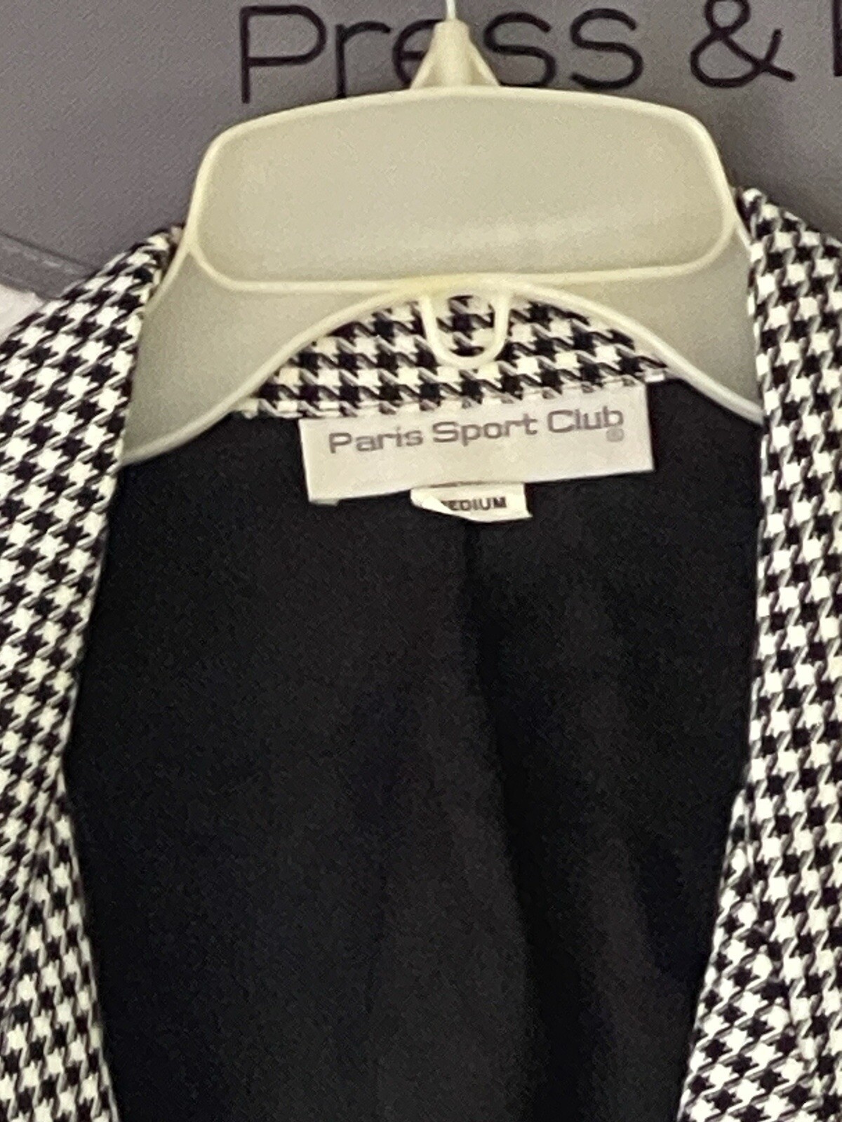 Women’s Paris Sport Club Vintage Houndstooth Black & White Blazer Sz Med USA