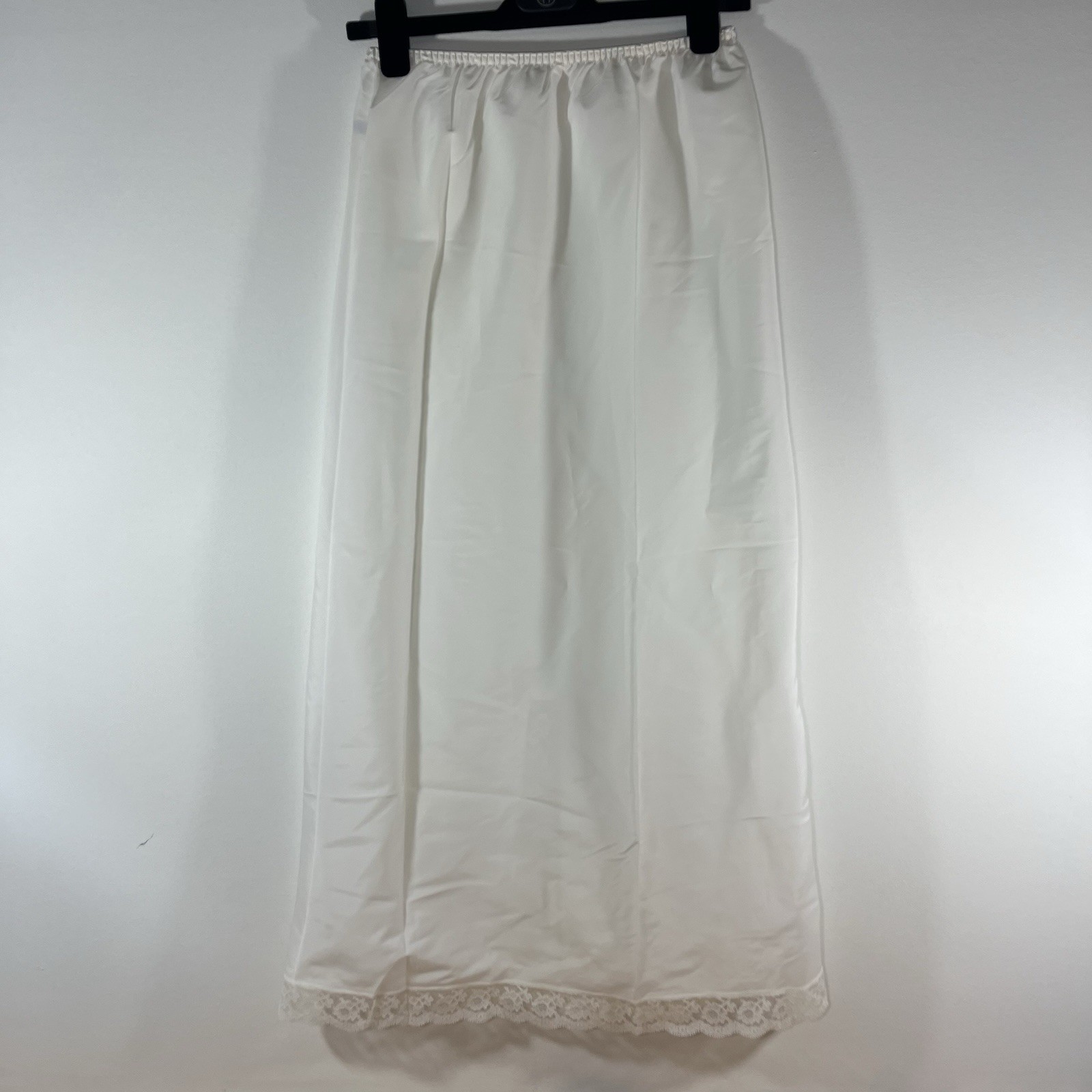 VINTAGE Bonwit Teller Ivory Full Length Maxi Skirt Slip Satin Lace Slit Medium