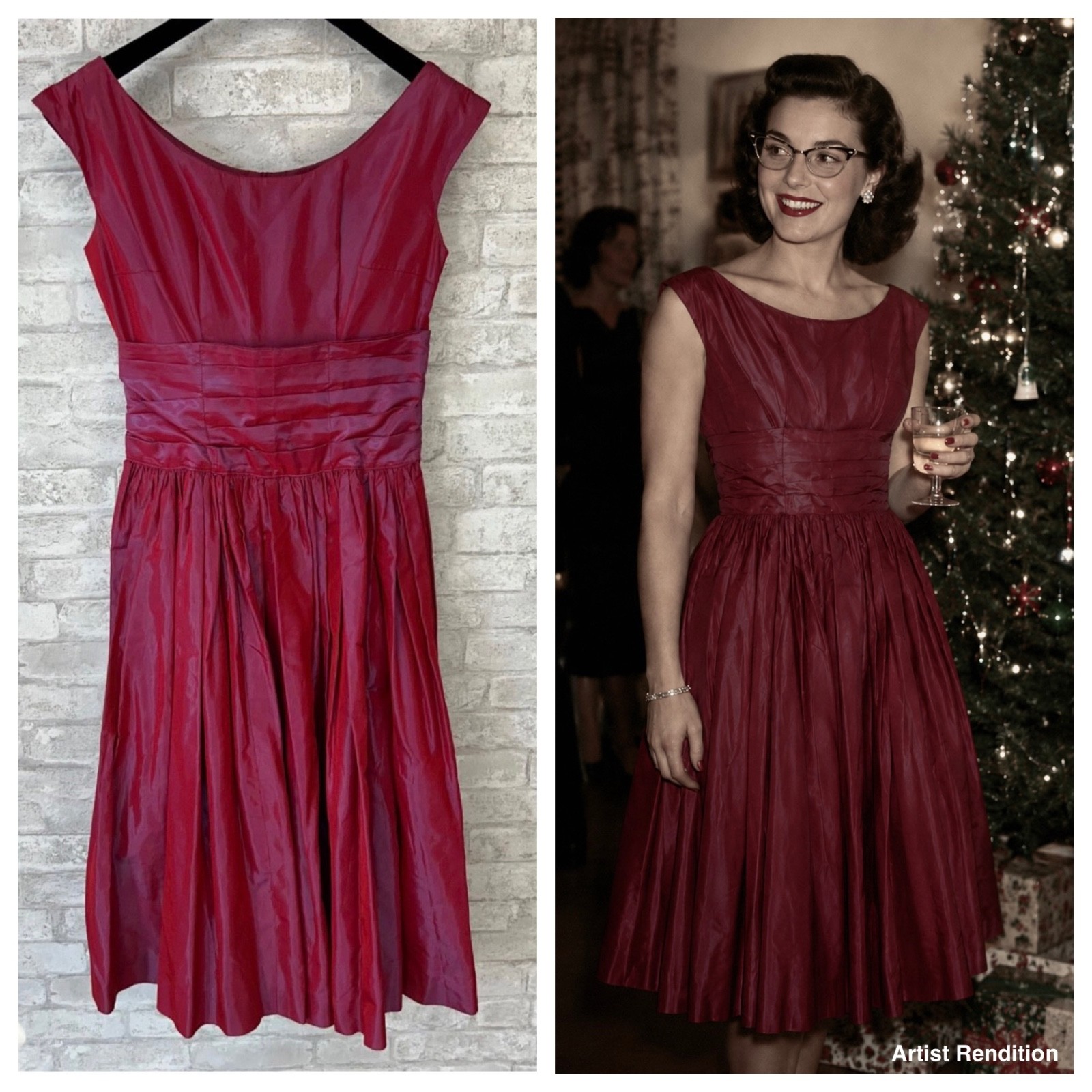 Vintage 50s 60s Tea Dress Iridescent Taffeta Red Blue Purple Sleeveless Size 4/S