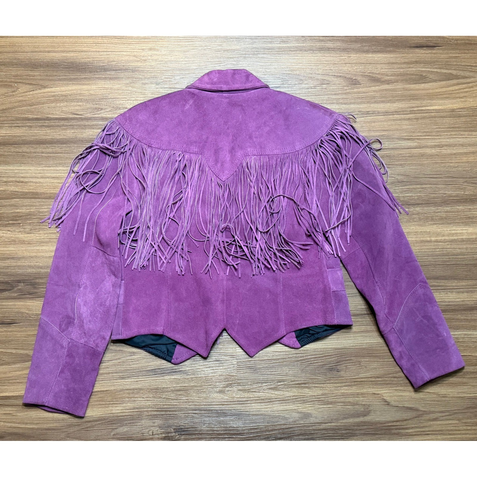 VTG Pioneer Wear Purple Suede Fringe Western Jacket Women Sz 8 Made in USA