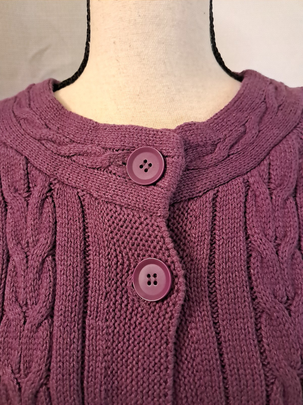 Croft & Barrow Vintage Purple Cable Knit Flyaway Cardigan Buttons Sweater XL