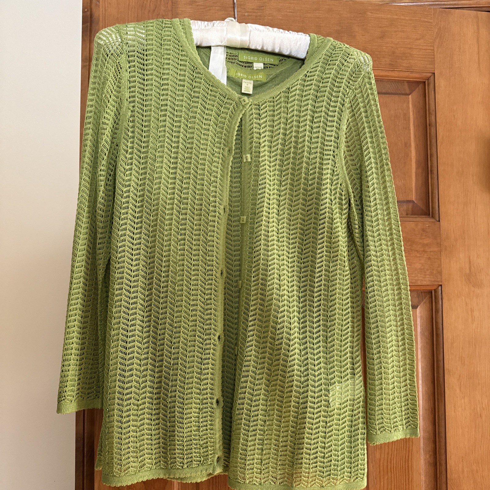 Sigrid Olsen Green Silk Blend Cardigan SET Lace Beaded Sweater P w tankPS