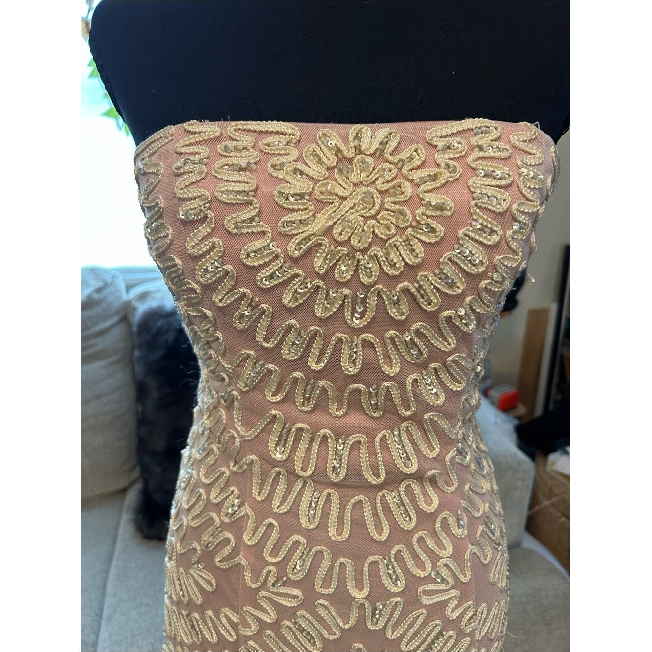 Camille La Vie.Strapless Embroidered Lace Evening Gown – Blush Size 4 Vintage