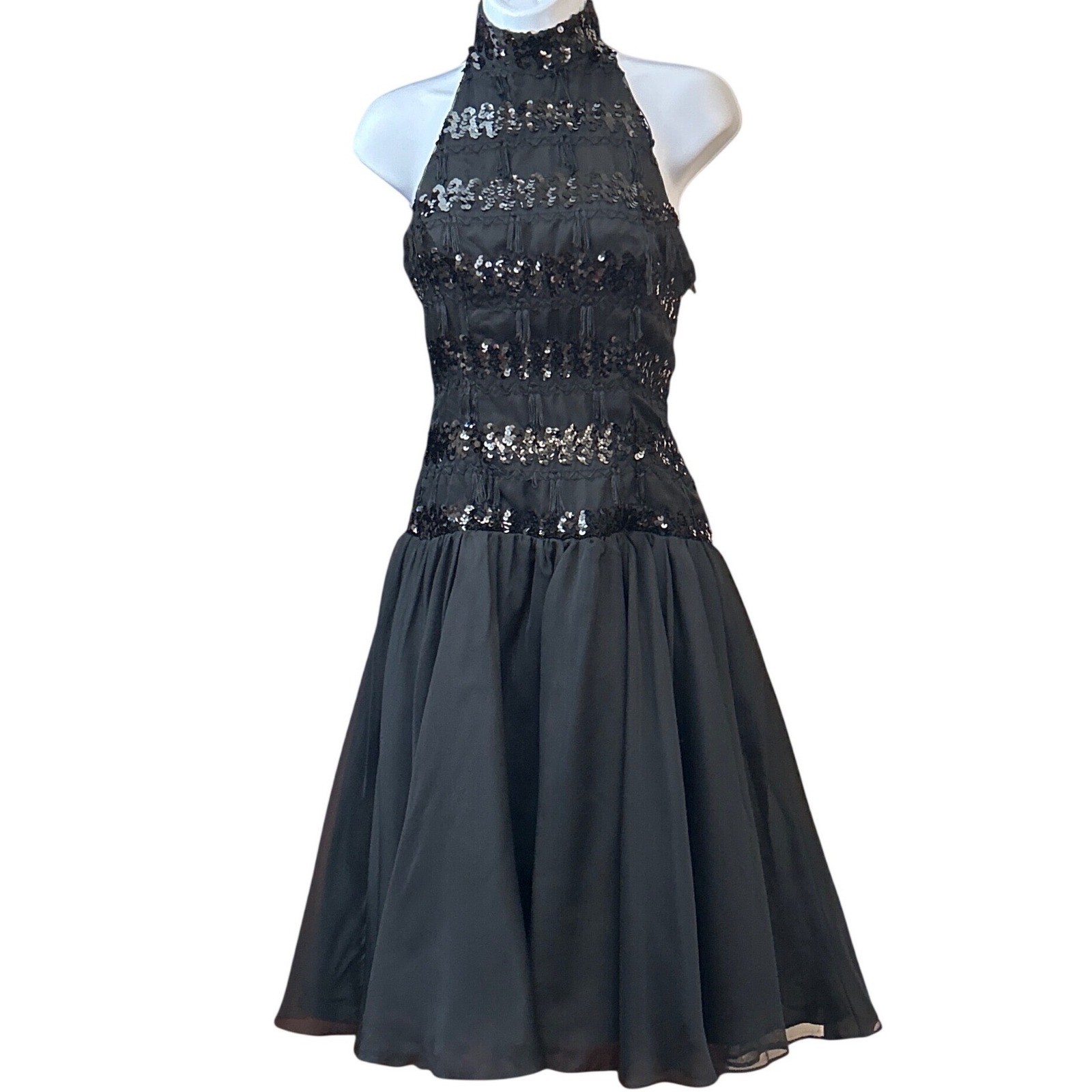 80s HW Collections Cocktail Dress Sequin Tassel Goth Whimsigoth Party LBD