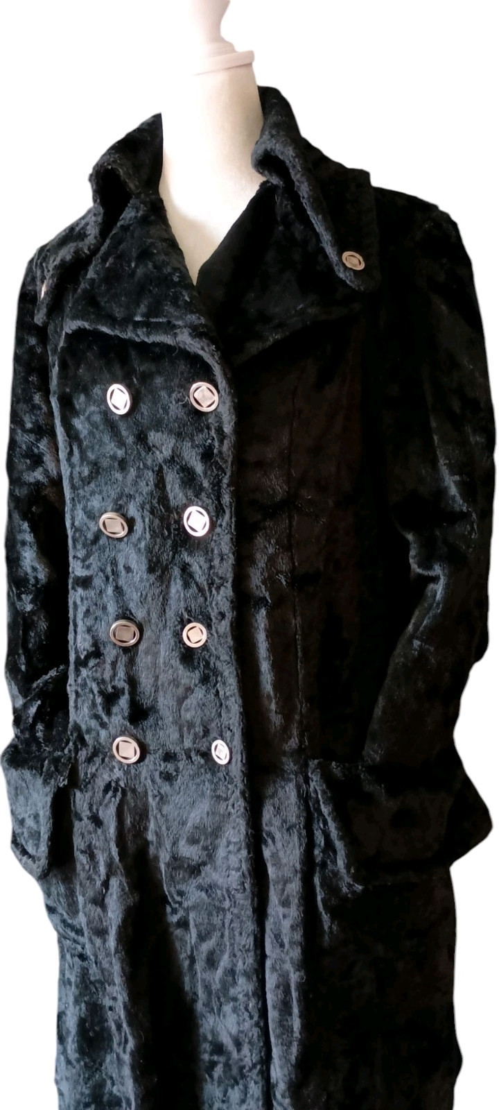 VTG 70s Fit To Flare Short Double Breasted Faux Fur Coat w/ Button Down Collar S