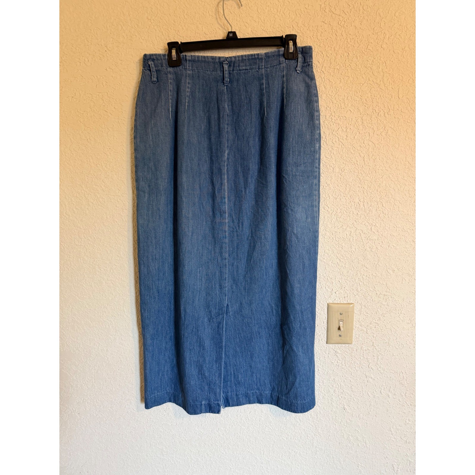 Vintage Bushwacker USA Denim Maxi Skirt Blue 100% Cotton Pleated High Rise 10