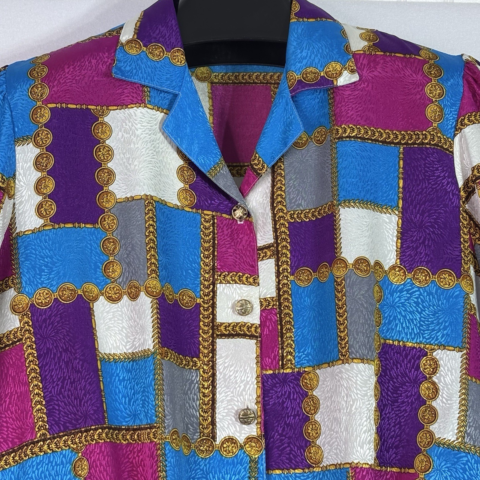 VTG 80s T. Marie Sissies Multi Color Abstract Blouson Blouse USA Size 16