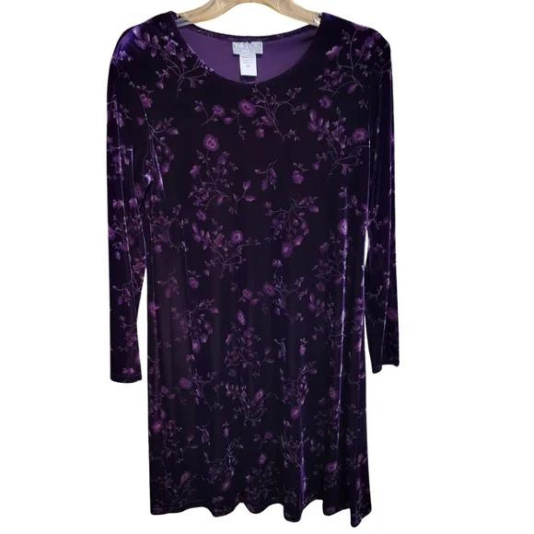 Vintage K.C. Spencer Petite Velvet Dress Purple Floral Pattern
