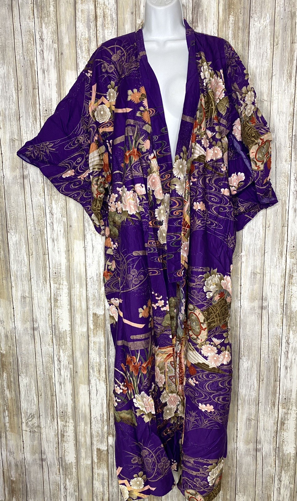 VTG Ichiban Kimono Robe Novelty Print Floral Jacket House Coat Lounge