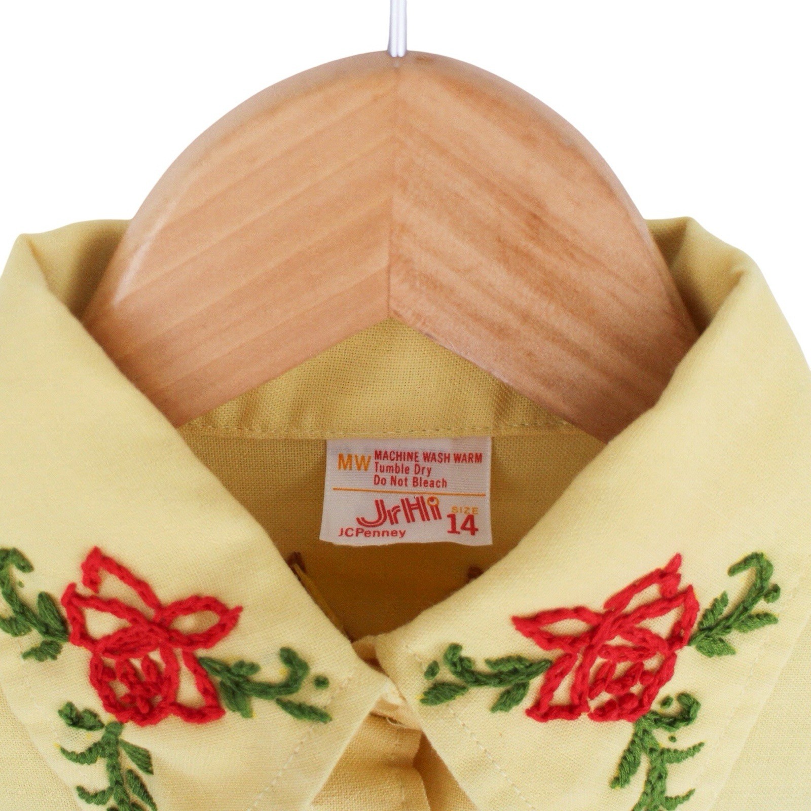 Vintage 70s Hand Embroidered Floral Owl Button Up Shirt Hippie Nature Size 14