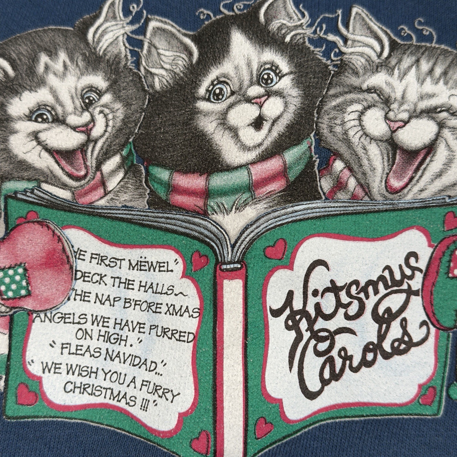 80s 90s VTG Kitty Cat Christmas Graphic Whimsical Sweater Sweat Shirt Grannycore