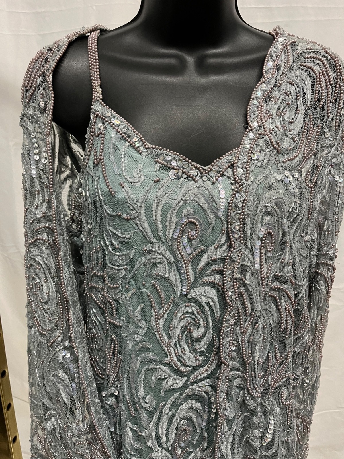 VTG Designer lace pearl beaded drop waist dress by Judith Ann Creations Size L