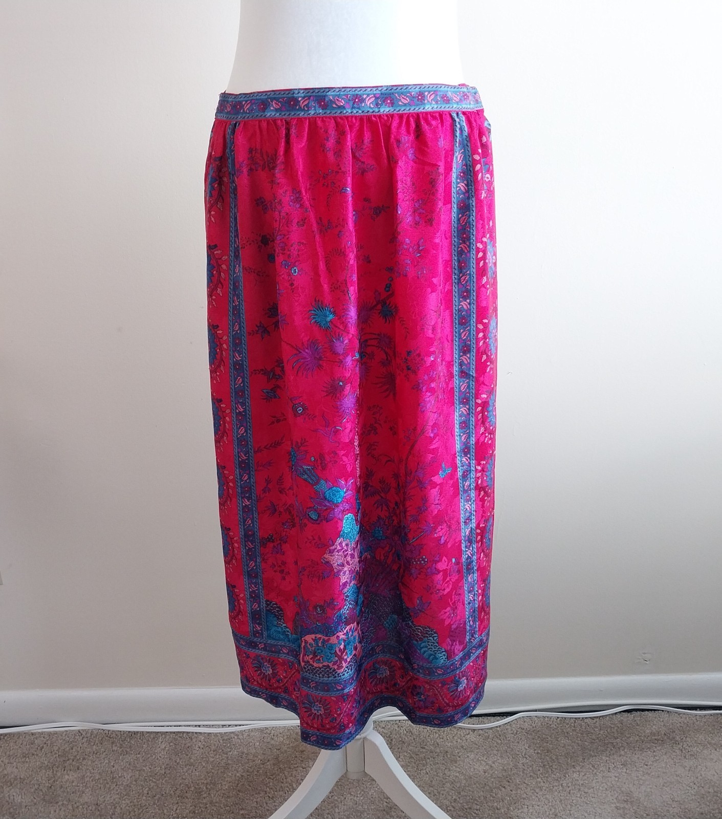 Vintage 100% Silk Midi Skirt Bright Pink size 8 Umi Collections by Anne Crimmins