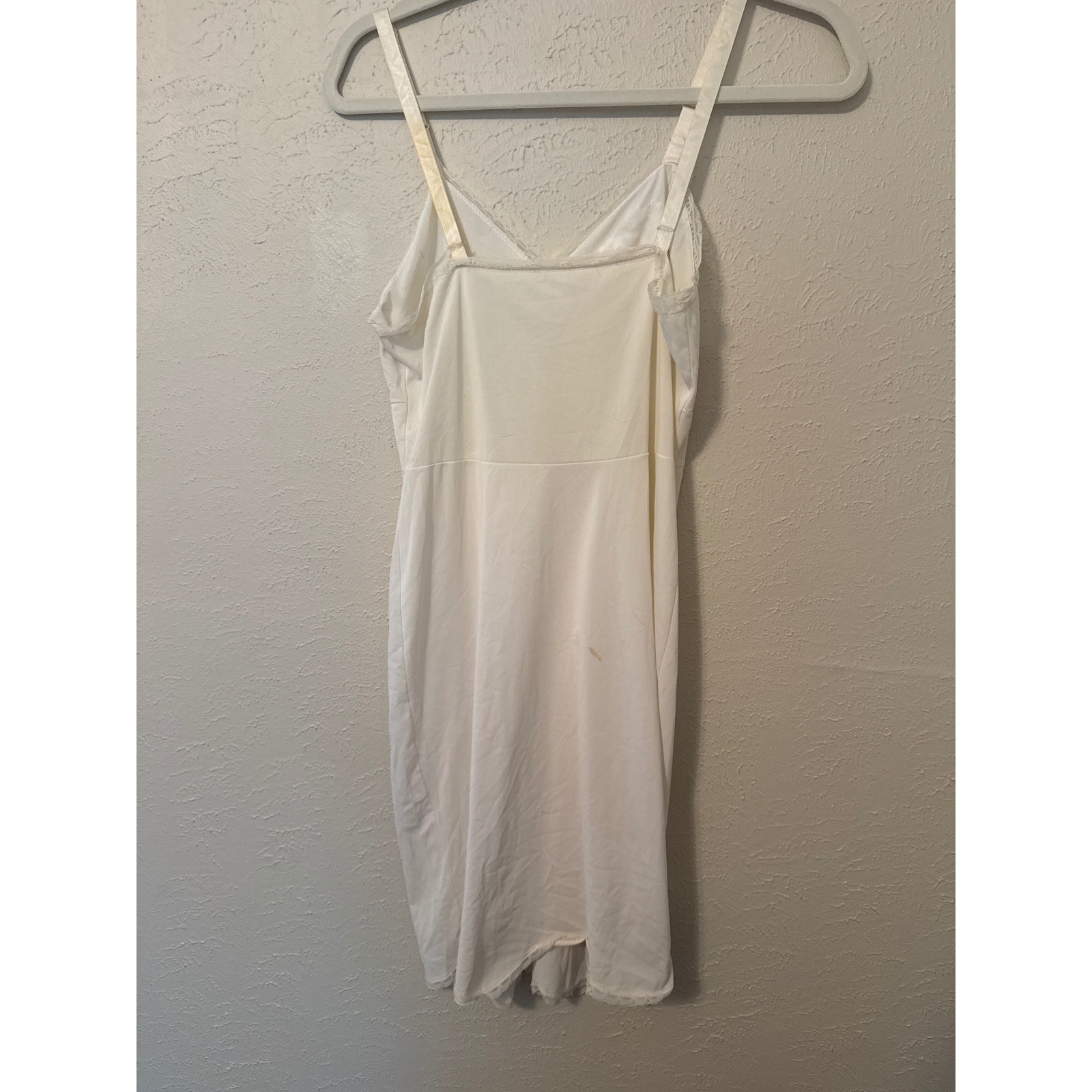 Vintage Shadowline White Nylon Antron III Full Slip Lace Trim 34 Short