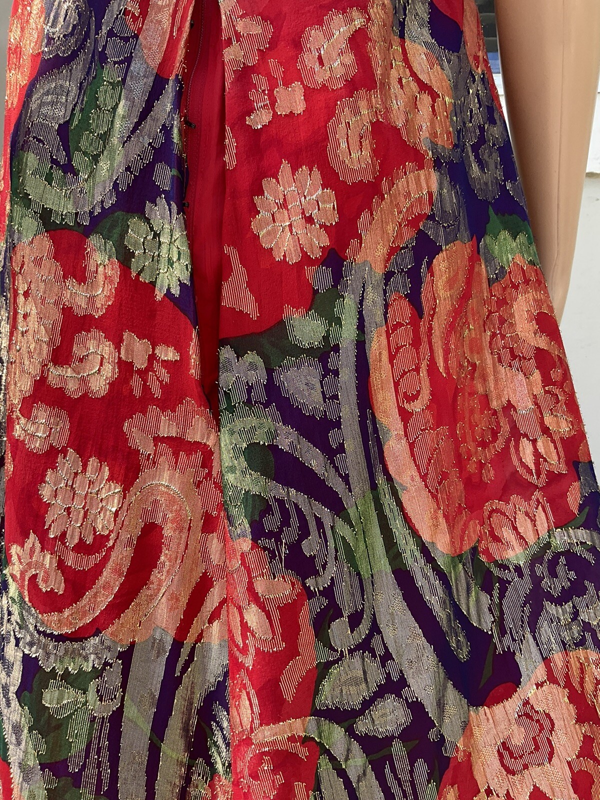 Vtg 80s Scaasi Red And Blue Gold Lame Evening / Gala Dress 10