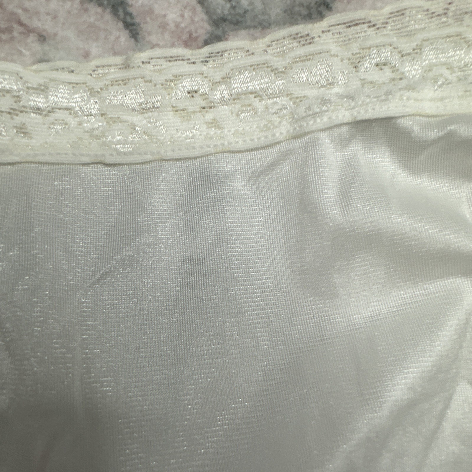 Vtg Panties Sheer Nylon Brief Granny JMS 10 3XL Ivory Off White Satin Lace Trim