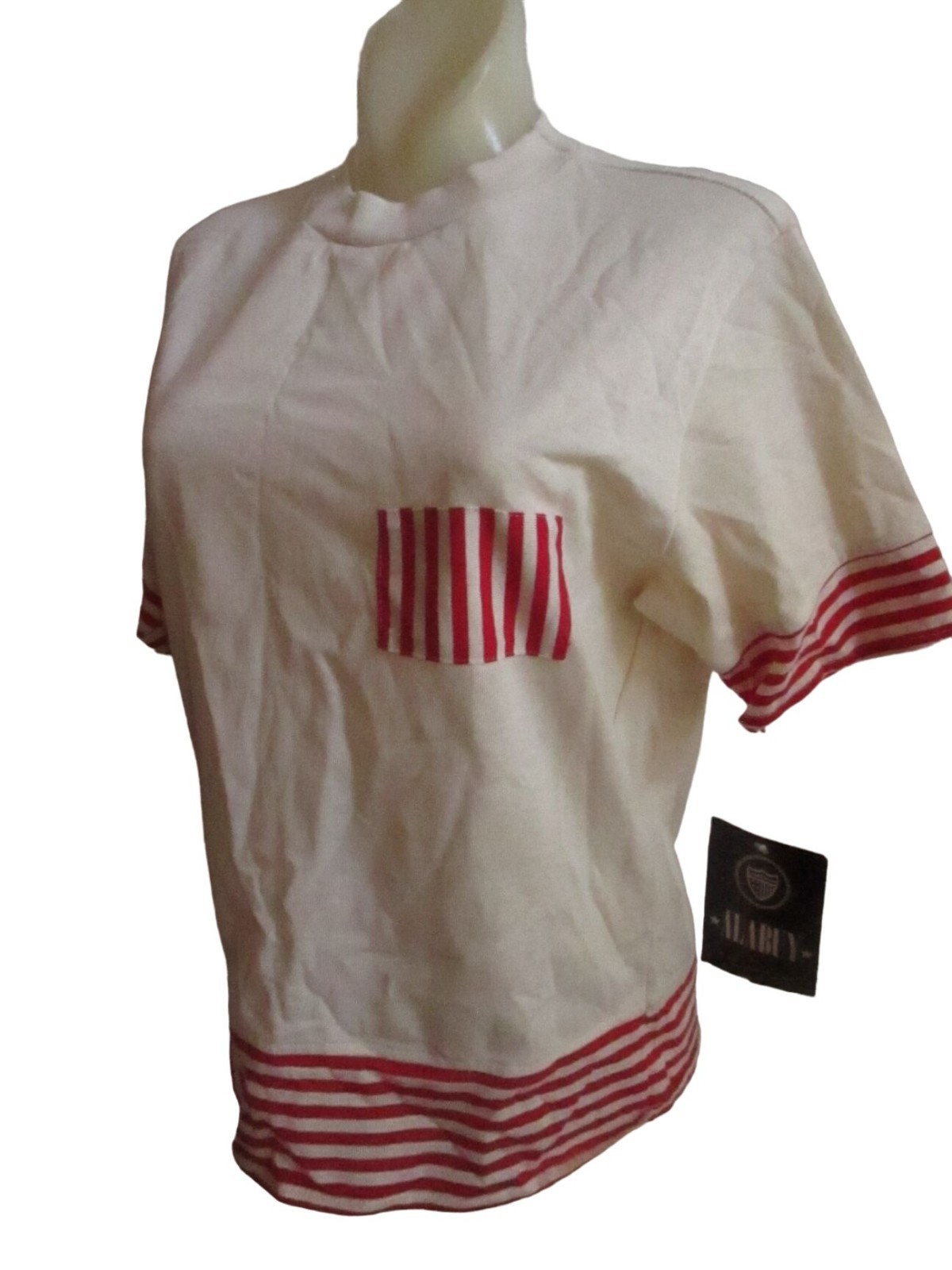 Vintage Women’s T-shirt Medium NEW DS Single Stitch 1980’s ALABUY STRIPED BOXY