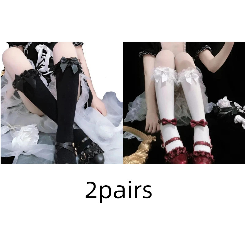 Lolita Lace JK Stockings Bow Knot Lolita Socks Female Long Socks Lolita Soft