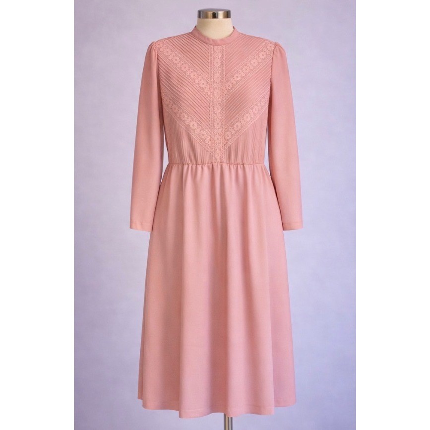 Vintage Cathy Sue Pink Pleated Midi Dress – Women’s Size Small – Made in the USA