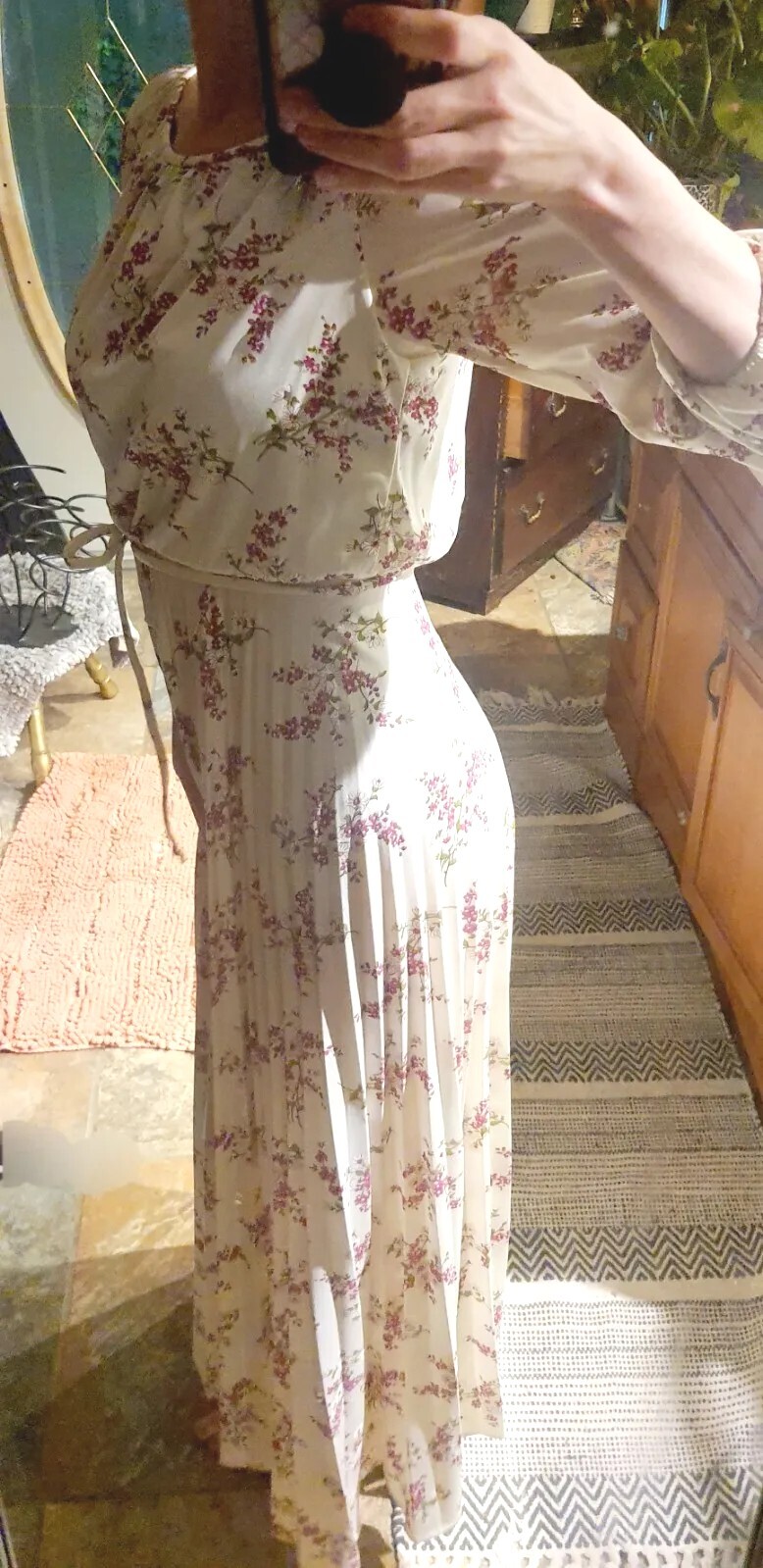 True Vintage Floral Maxi Dress Prairie Cottagecore Empire Pleated Granny JCP 70