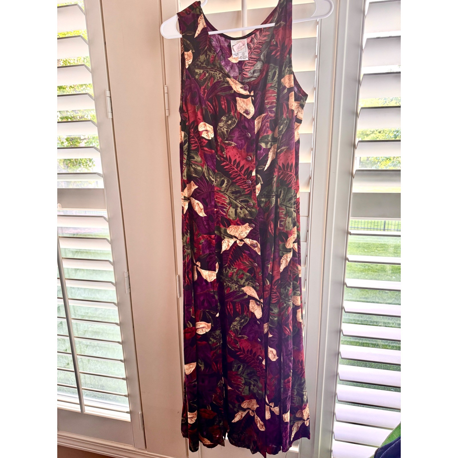 Vintage 90s Bentley Tropical Floral Maxi Dress Rayon Purple Red Green Size 12