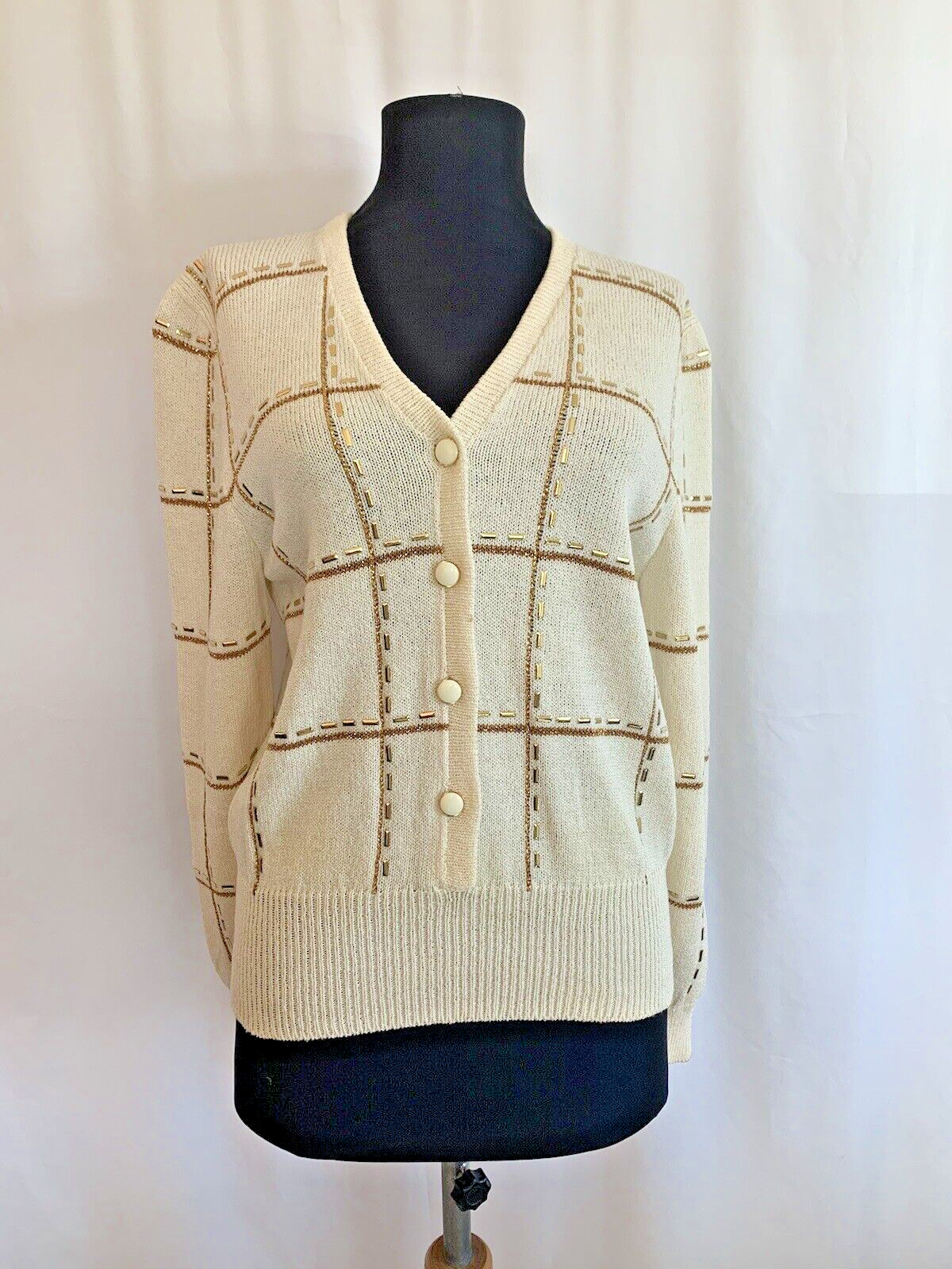 Vintage 1980s Jennifer Roberts Cream Santana Knit Sweater – size 6 Small