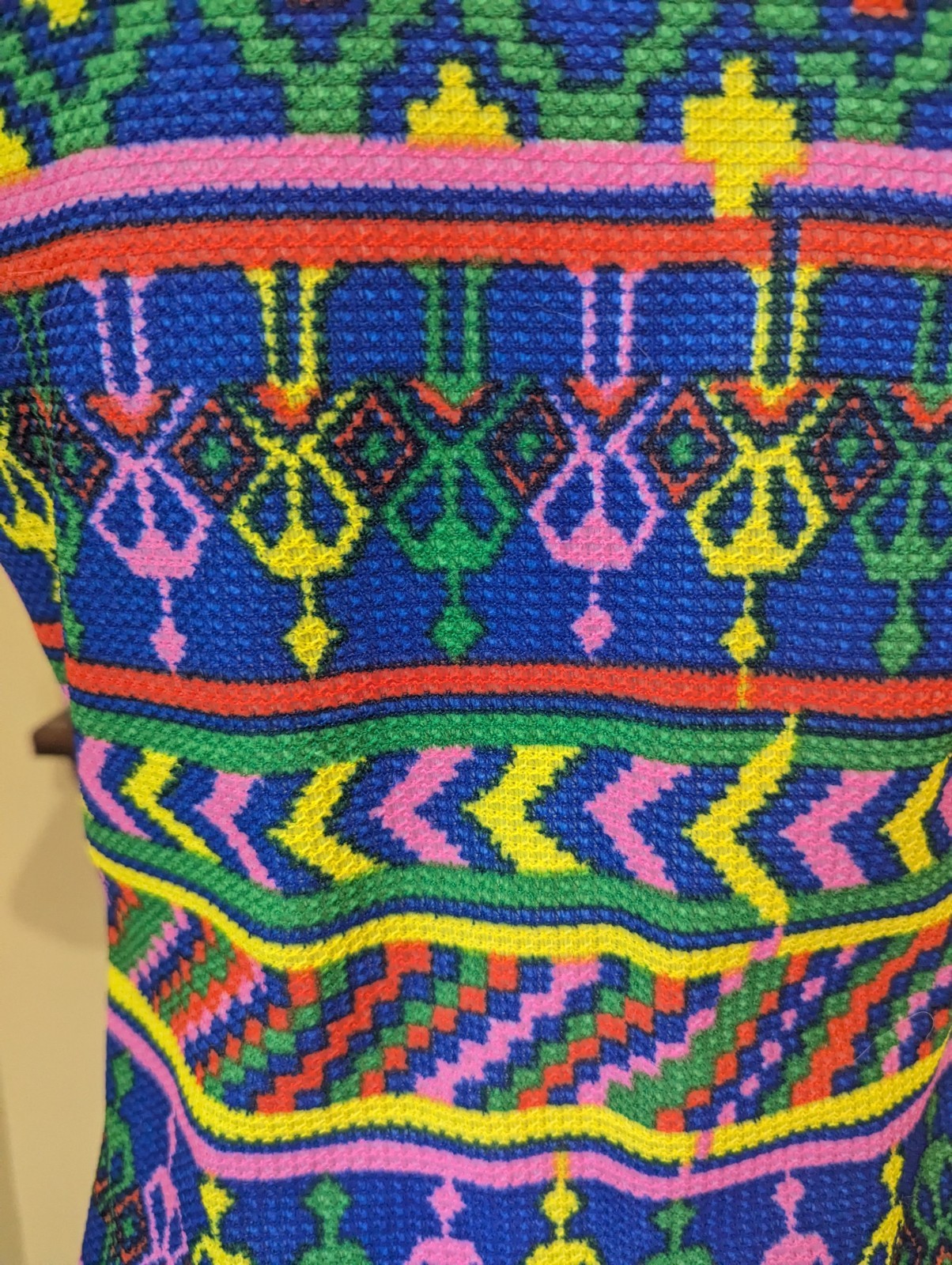 Vintage 70’s Hippie Funky Novelty Neon Rainbow Yellow Poly Tunic Top Size S/M