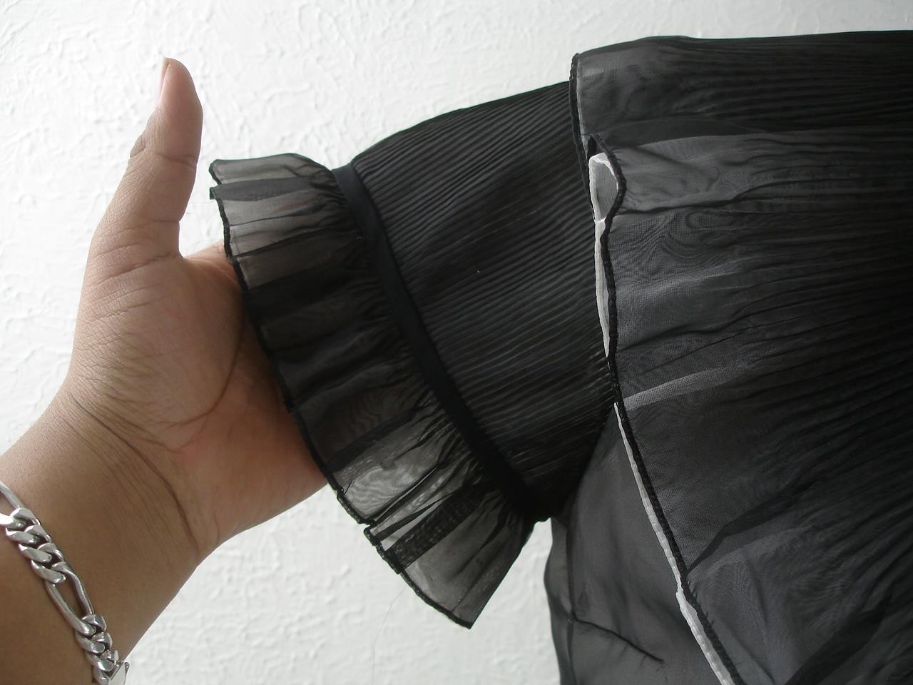 Women’s M Vtg 1940’s Penny Potter Black Sheer Top Blouse Ruffled Victorian Look