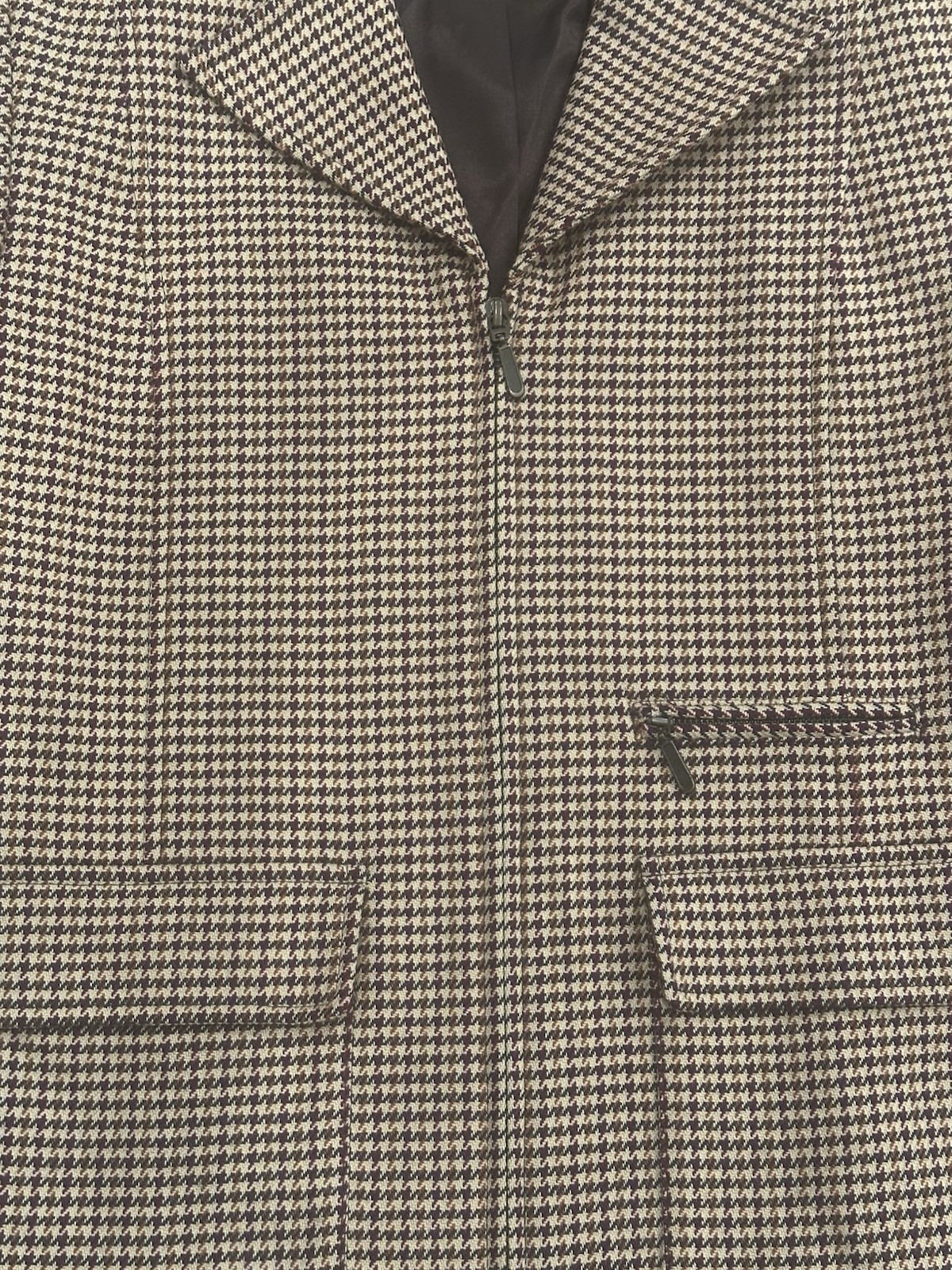 Vintage Embassy Row Petites Brown Plaid Wool Blazer Zip Jacket Houndstooth Sz 6P