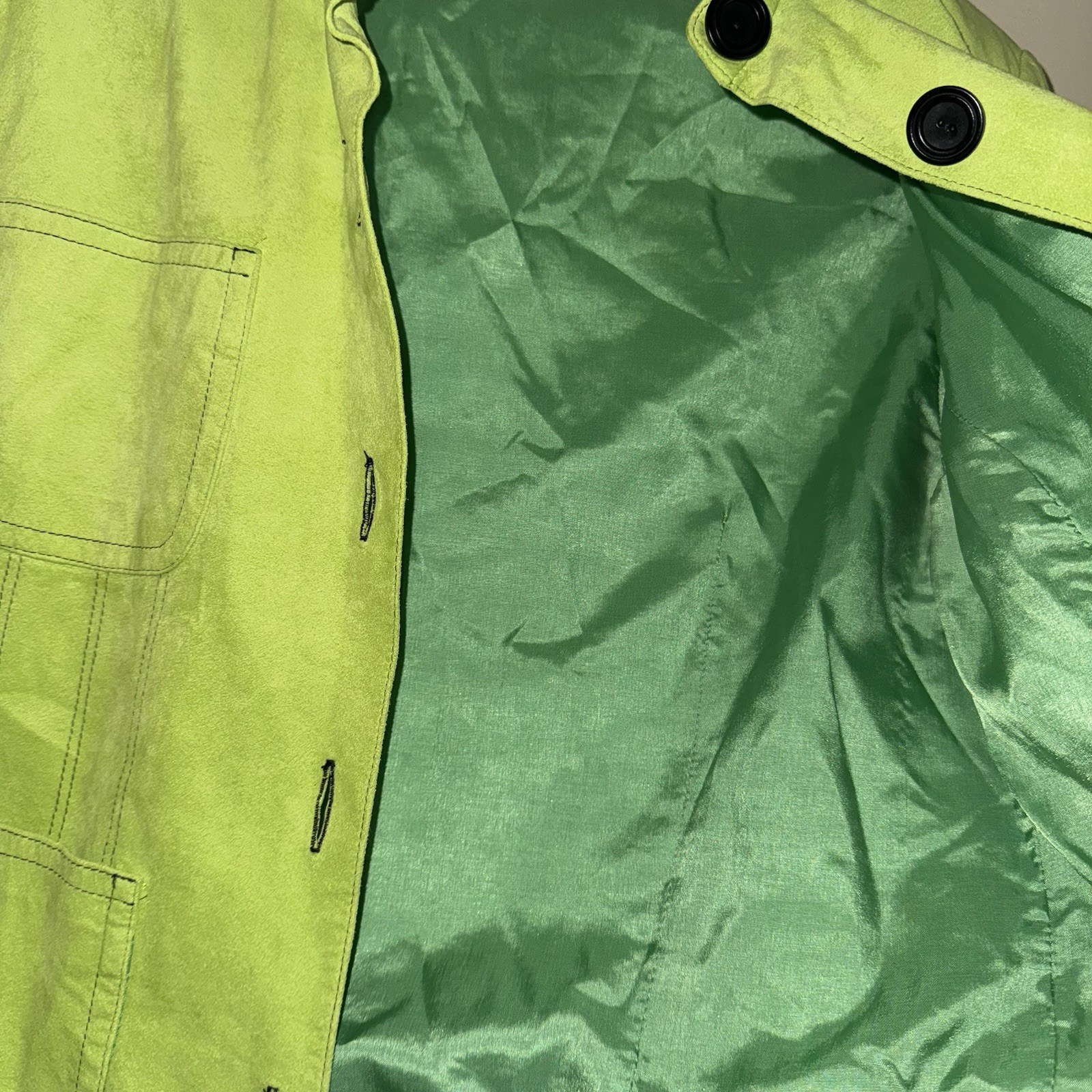 Vintage Lime Green Suede Boxy Utility Cropped Jacket Size M