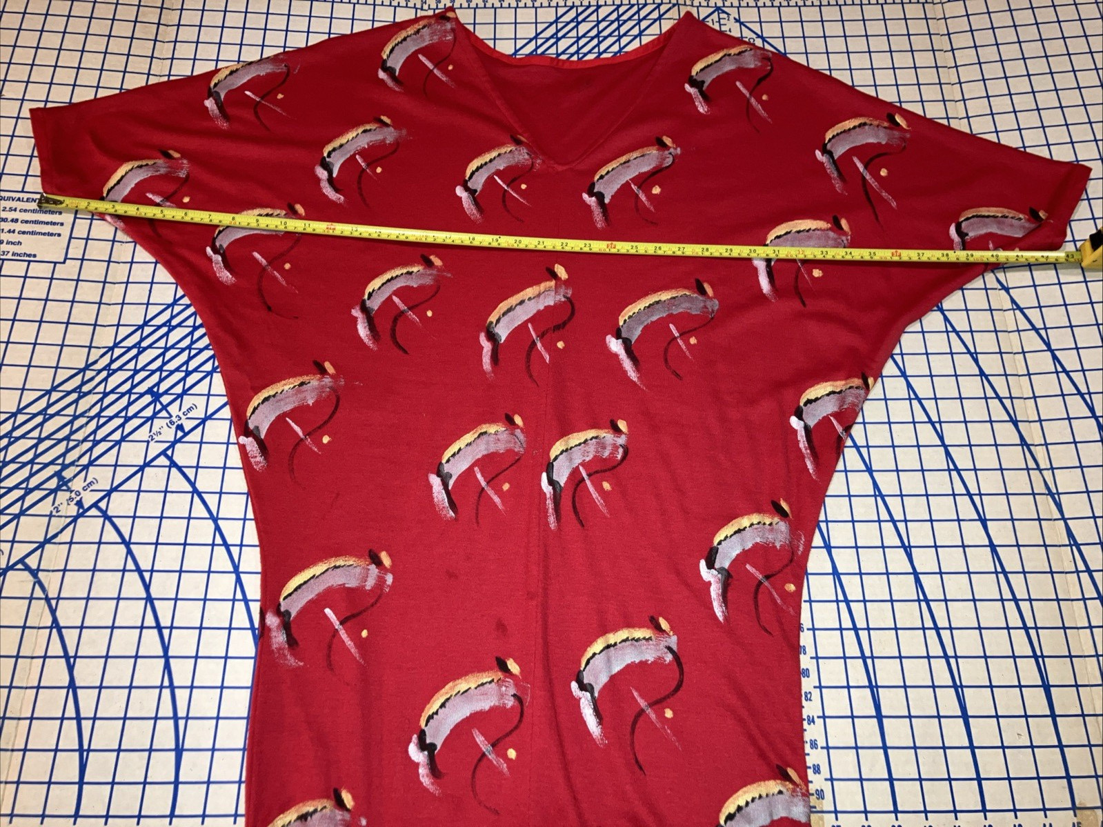 COSTUME Vintage 80s Red Batwing Dress Dolman Sleeve Drop Waist Pencil Skirt Size